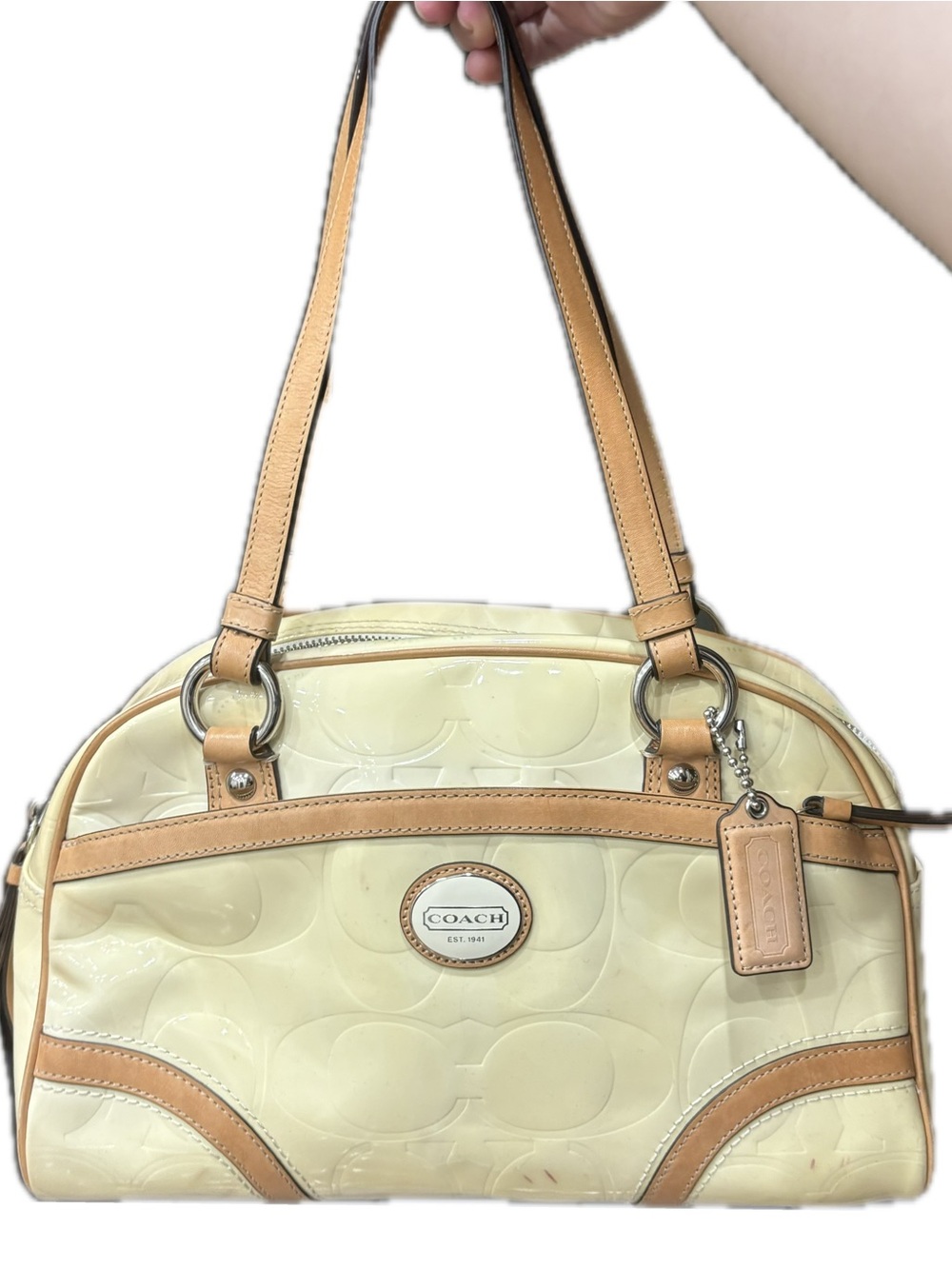 Coach F20065 Peyton Butter Yellow Embossed Patent Leather Satchel